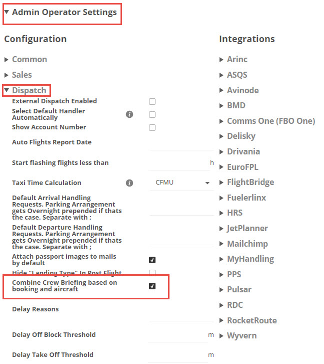 How to enable the Combined Crew Briefing based on booking and aircraft