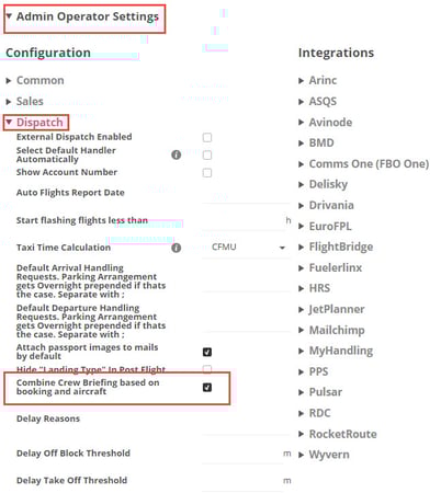 How to enable the Combined Crew Briefing based on booking and aircraft Crew Briefing / Trip Sheet
