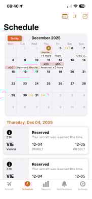 Calendar view in the Owner app