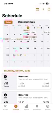 Calendar view in the Owner app