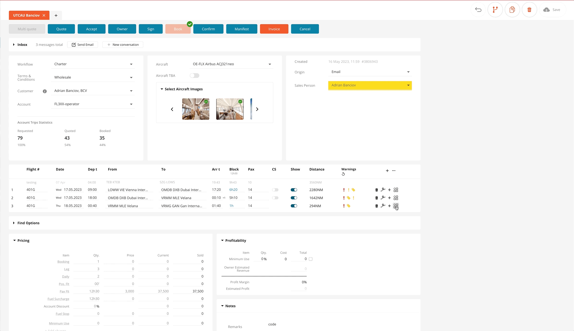 Change leg workflow from sales