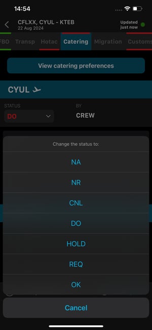 Crew App - Editing Service Status