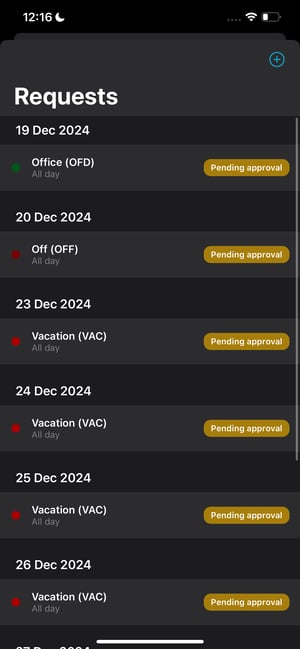 You can submit your new request by clicking the "+" icon.