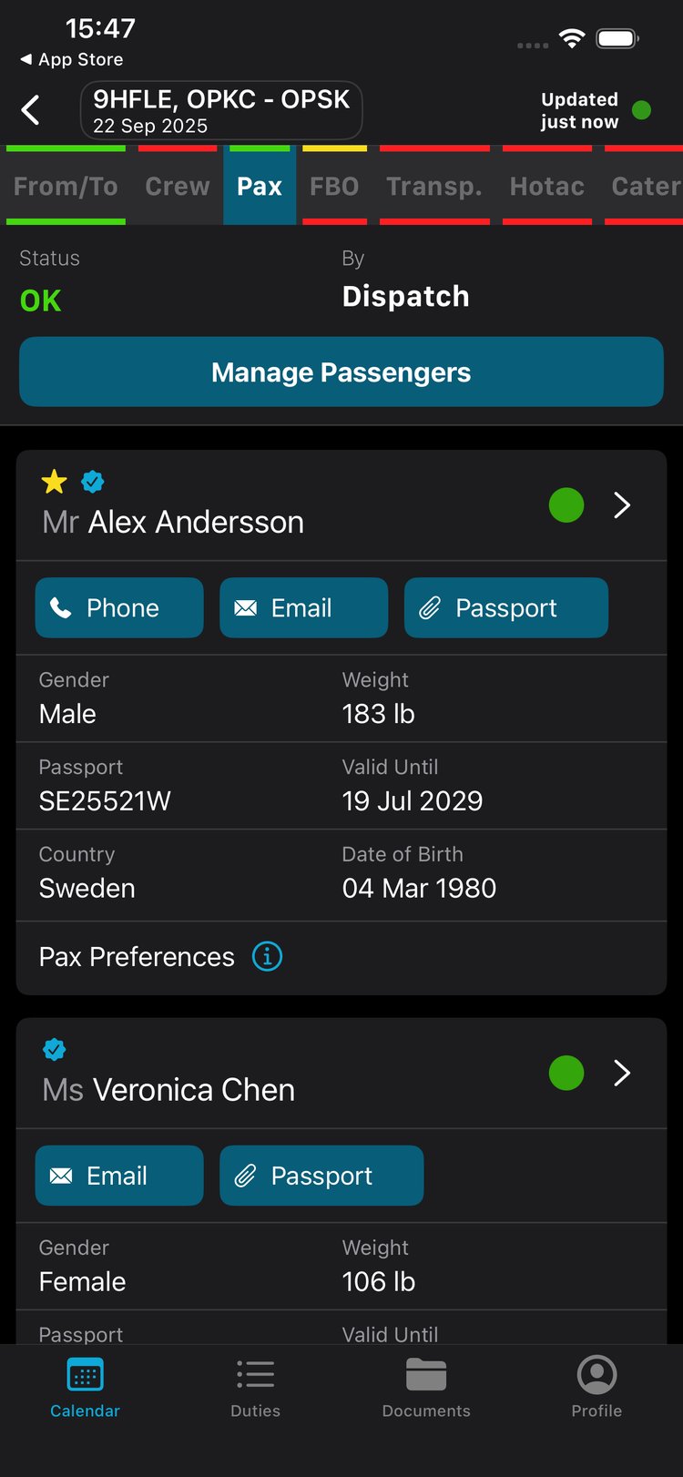 Dispatch App - Passenger Management and Passport Scanning
