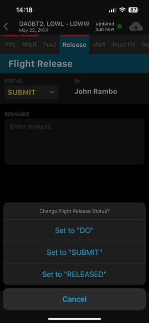 Use the "STATUS" drop-down list