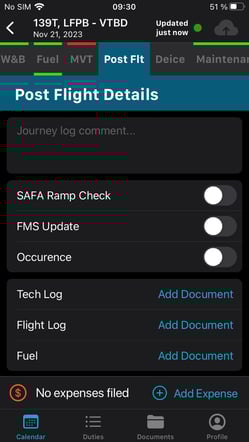 Post Flight Details