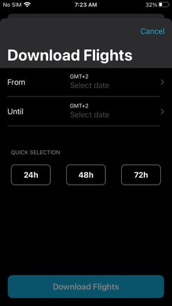 Downloading flights for Offline and Airplane Mode