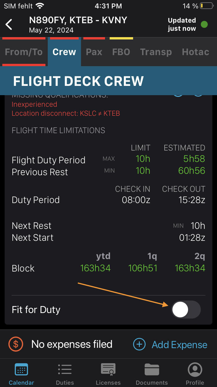 Crew App - Flight Details Items