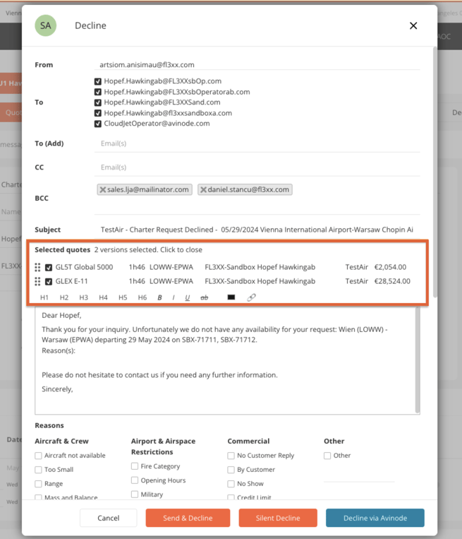 Multiquote decline
