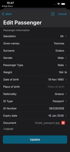 Passenger Management - Editing Passengers