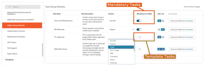 Mandatory and template tasks