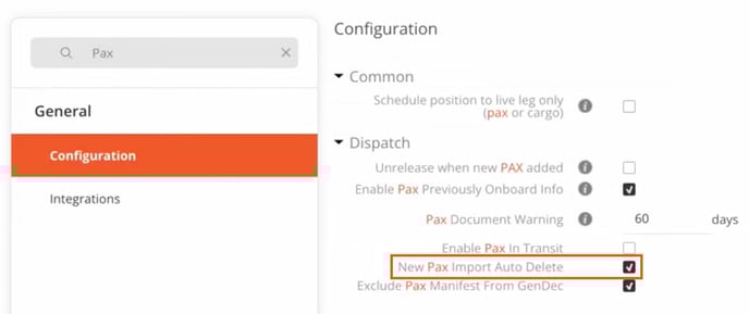 New Pax Auto Delete
