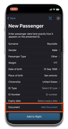 Add passport mobile