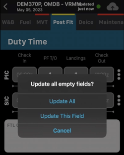 For PIC, SIC, and augmented crew members, we have introduced a new prompt to update the duty time