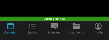 The bar at the bottom of the Calendar and Duties screen shows the last update time of your data