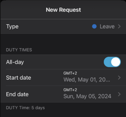 Requesting Duties Spanning Multiple Days