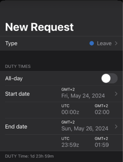 Requesting Duties Spanning Multiple Days