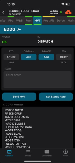 The message will read: “You have received a new ATC CTOT Message.”  Navigate to ATC CTOT Messages