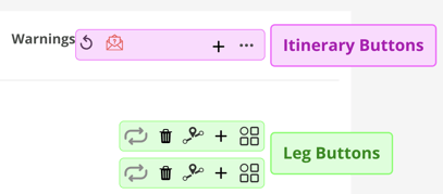 Buttons in the Itinerary Table