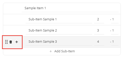 Cancelling Categories, Items and Sub-Items, or moving them within the table