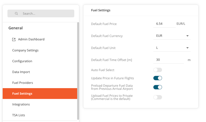 Fuel Settings