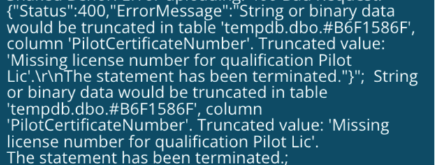400 - a generic setup error where some or all setup fileds are either missing or wrong