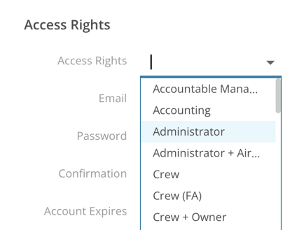 Access Rights options