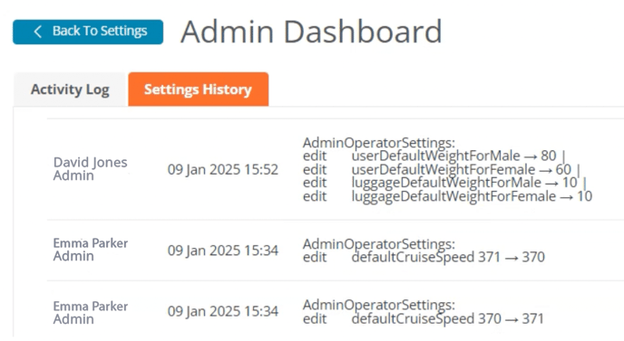 Settings History Tab