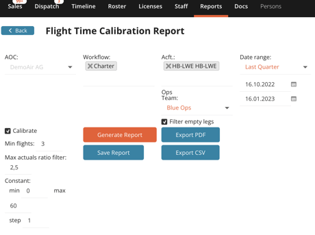 Flight Time Calibration Report