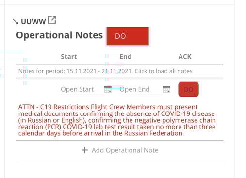 Operational Notes
