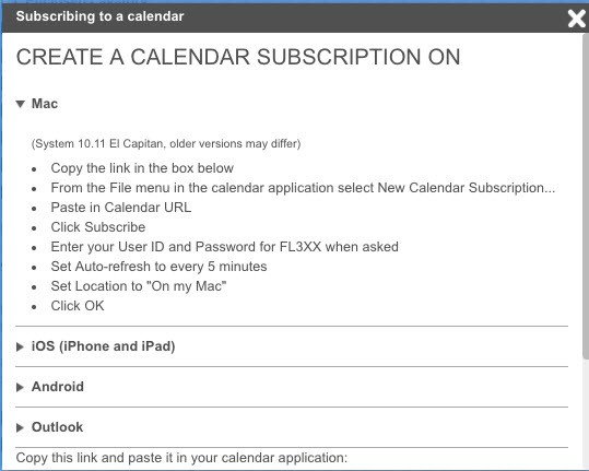 Create calendar subscription