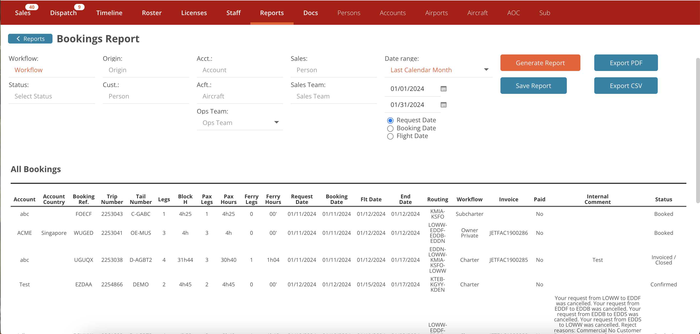 REPORTS - BOOKING
