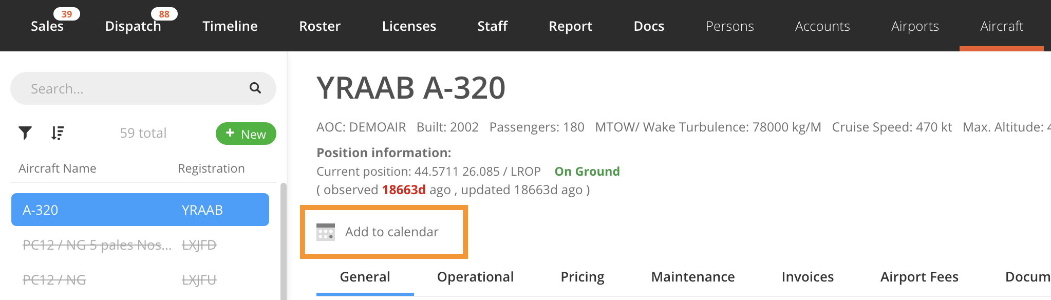 Subscribing to Aircraft Calendar 
