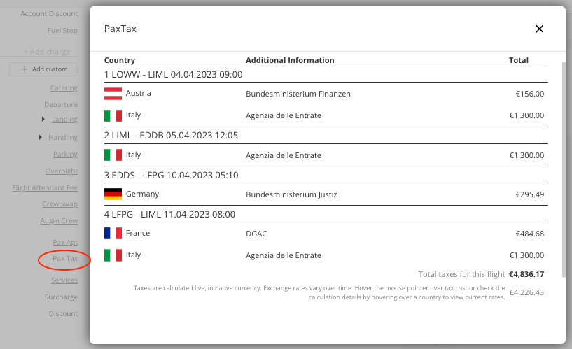 Calculation of National Passenger Taxes (Pax Tax)