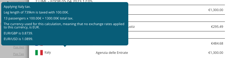 automatic calculation of passenger taxes in FL3XX