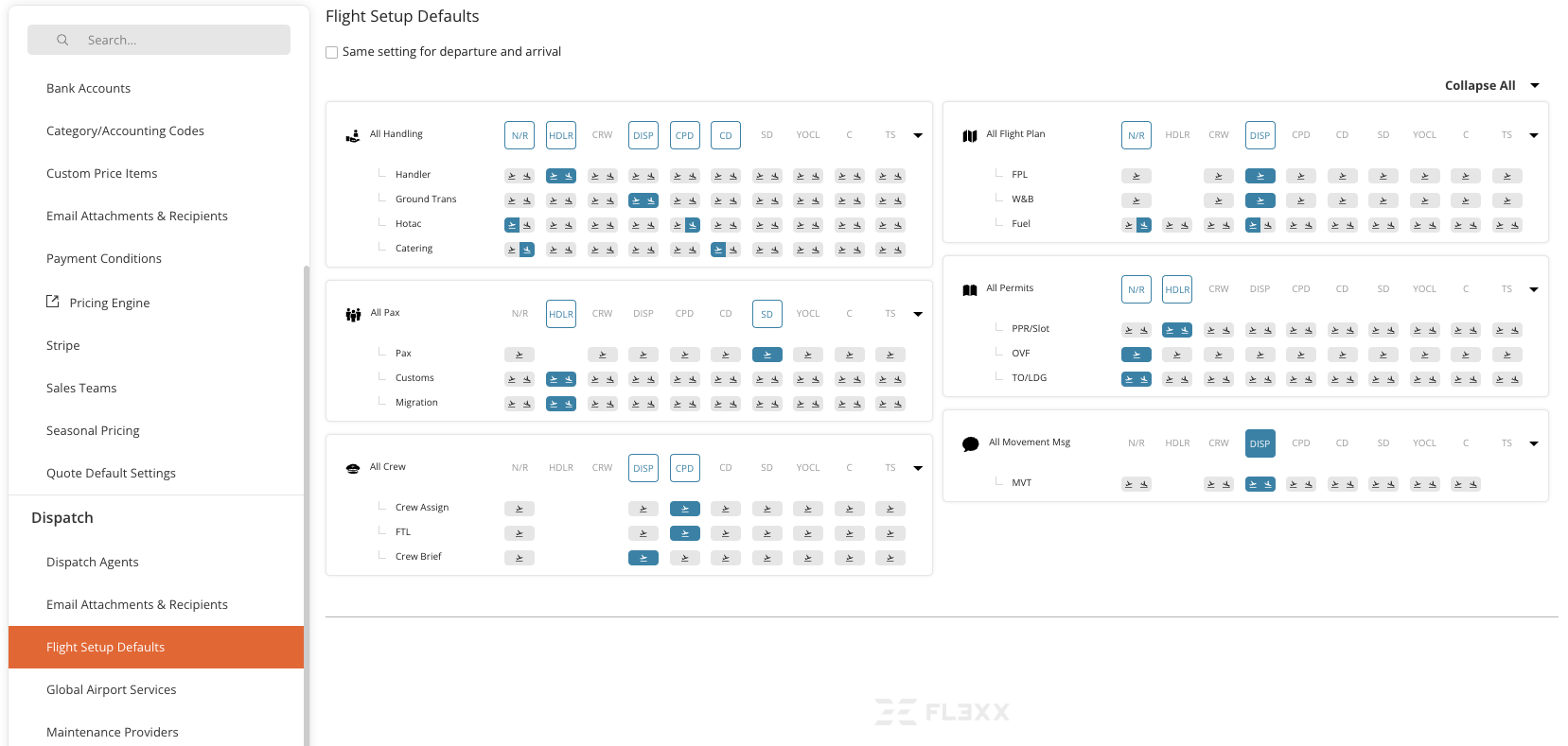Flight Setup Defaults