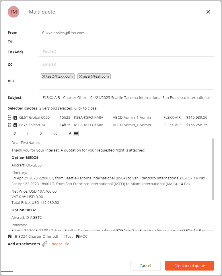 Creating and Sending a Multi-quote