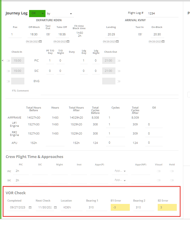 A description on how to activate the VOR Check feature, how it gets documented and how the system auto creates the related tracking in Maintenance