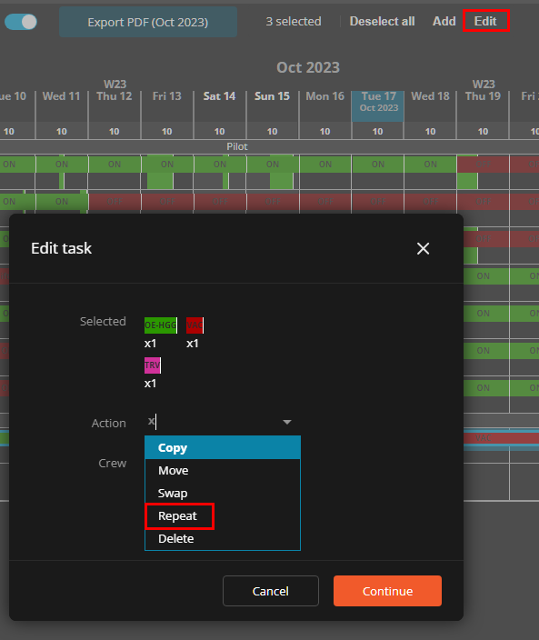 How to add repetitive mixed duties to a crew member and how to copy them other members